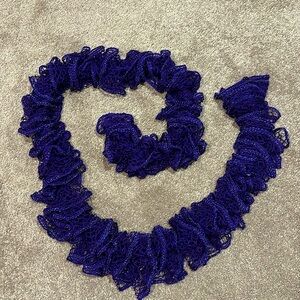 Handmade Deep Purple scarf- silver threads - soft ruffles dress scarf 72” long